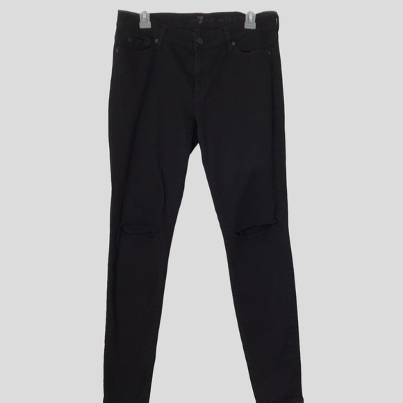 7 For All Mankind Denim - 7 FAM Black The Skinny Mid Rise Strech Distressed Ripped Knee Size 31